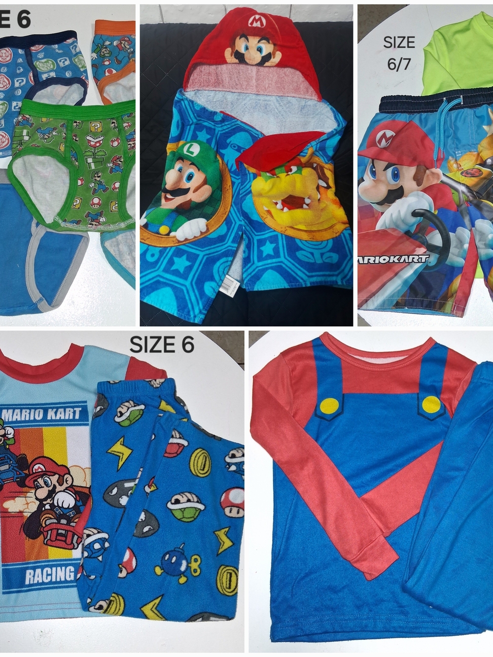 Kids Super Mario Themed Clothing Bundle (Pajama Sets, Swim Set, & Hooded Towel)